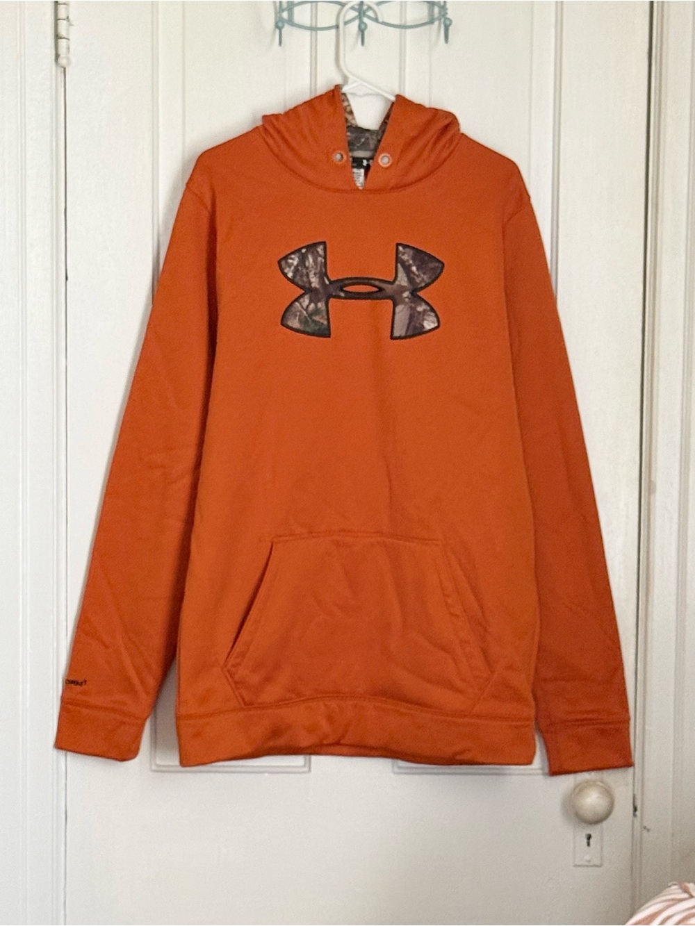 Under Armour Men’s Orange Crewneck Hoodie with Camo Logo